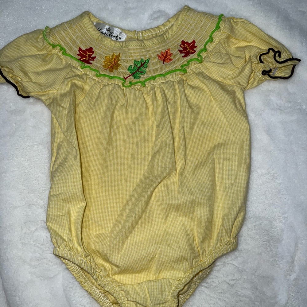 Yellow Romper with Leaf Embroidery
